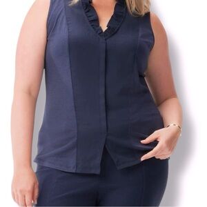 NIC+ZOE Ruffle Around Mixed Media Tank - 1X Navy